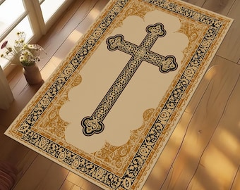 Personalized Christian Prayer Rug, Catholic Cross Mat