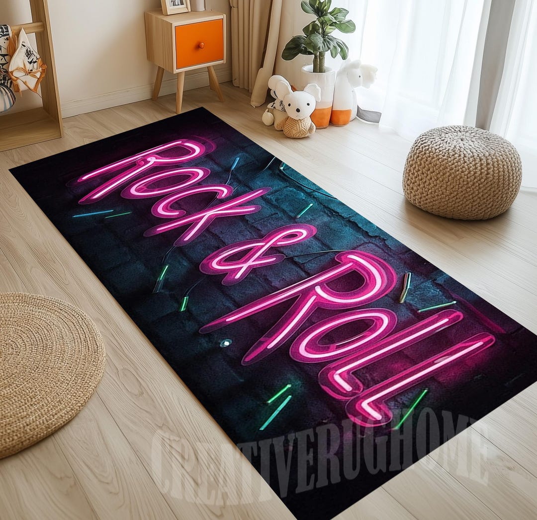 Rock and Roll Music Rug: Modern 3D Print, Non-slip Cotton Base - Etsy