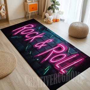Rock and Roll Music Rug: Modern 3D Print, Non-Slip Cotton Base