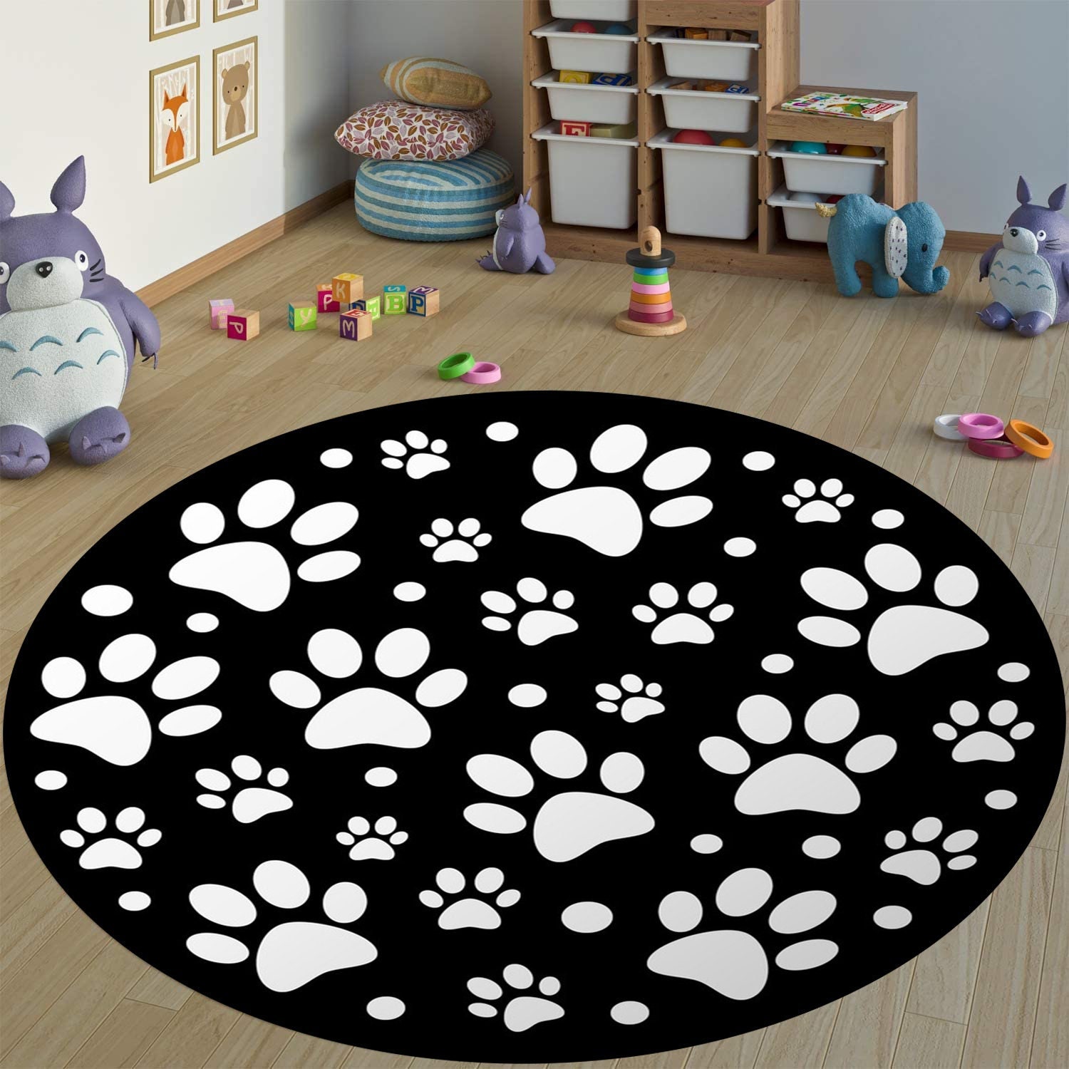 Dog Paw Print Area Rug 4x5 ft for Bedroom Living Room - Black and White  Carpet for Kids Boys Room Decor, Puppy Paw Print Printed Floor Rugs for  Home