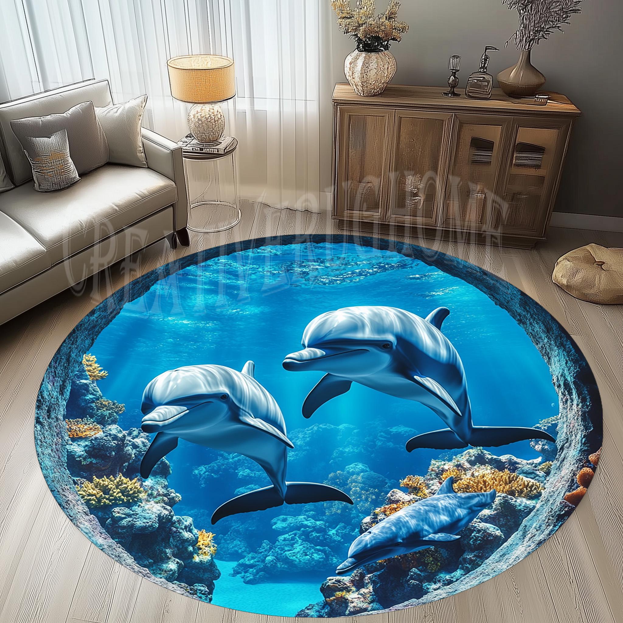 Dolphin Fish Round Rug, Ocean Nautical Decor - Etsy