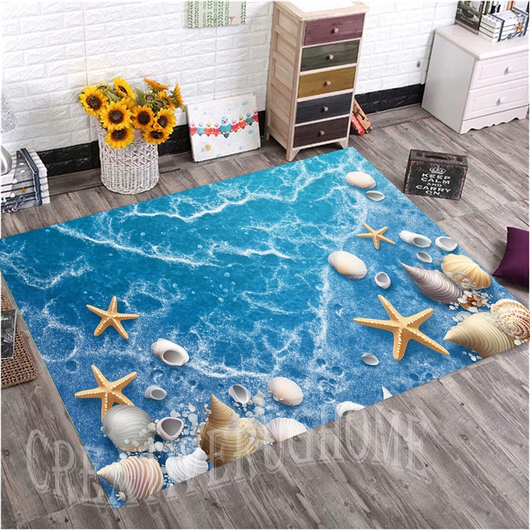 Seashells Rug, Beach Sand & Starfish Design - Etsy