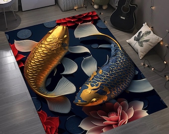 Tapis de poisson, tapis à motif de poisson, tapis de poisson coloré, tapis de poisson Koi, tapis à motif animal, tapis de zone moderne, tapis de poisson décoratif, tapis de poisson Ying Yang