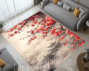 Cherry Blossom Area Rug, Japanese Sakura, Modern Home Decor