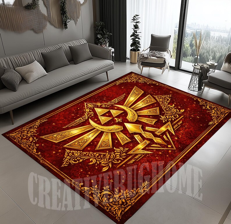 Zelda Hylian Crest Rug, Fantasy Gamer Decor, Blue Gold Carpet - Etsy