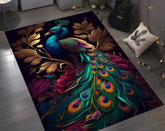 Peacock Patterned Rug, Animal Decor, Ethnic Style Carpet (40 cm X 60 cm)