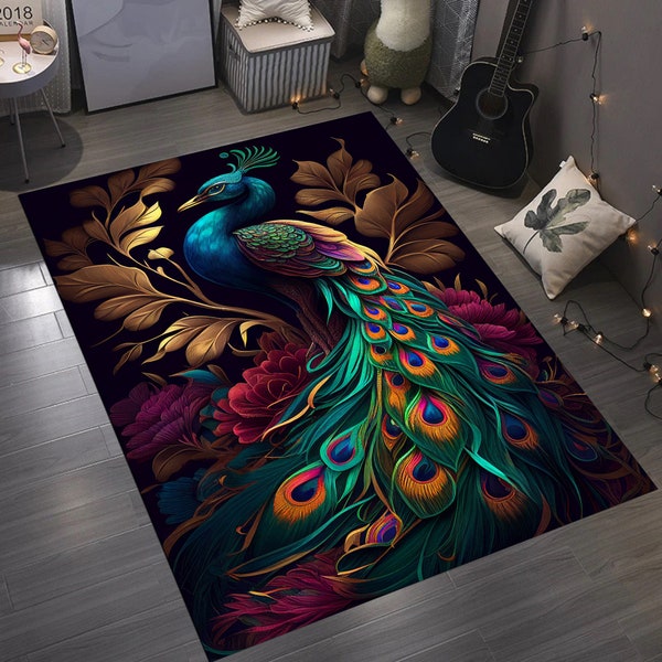 Peacock Rug, Peacock Patterned Rug, Animal Decor Rug, Decorative Rug, Popular Rug, Home Decor Rug, Ethnic Carpet, Peacock,Style Rug,Cool Rug