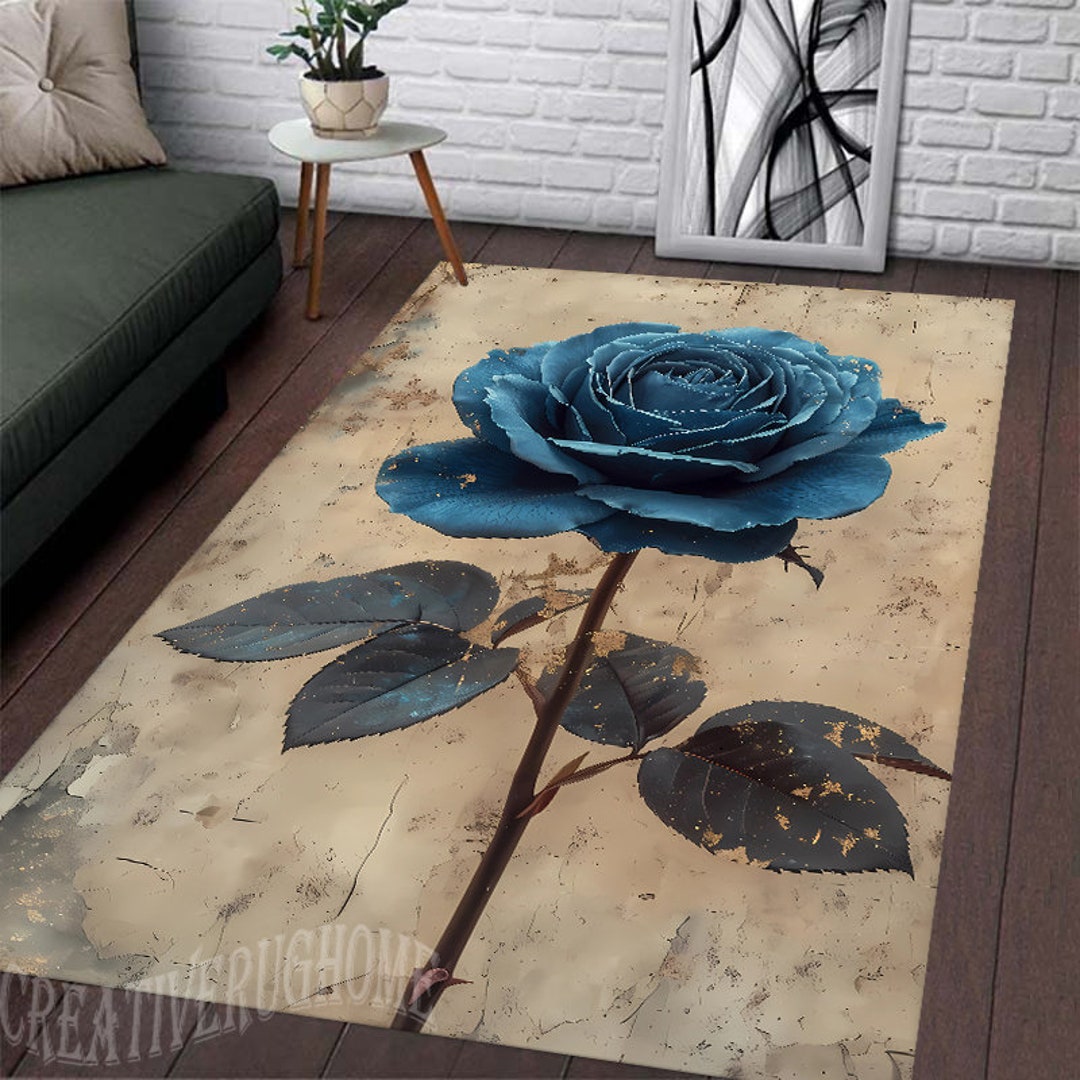 Rose Rug Deviantart Blue Rose Floral Rug, Colorful Rose Art, Living Room Decor - Etsy