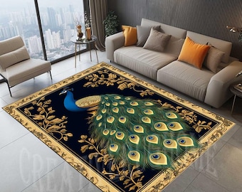 Peacock Patterned Rug, Ethnic Style, Animal Decor