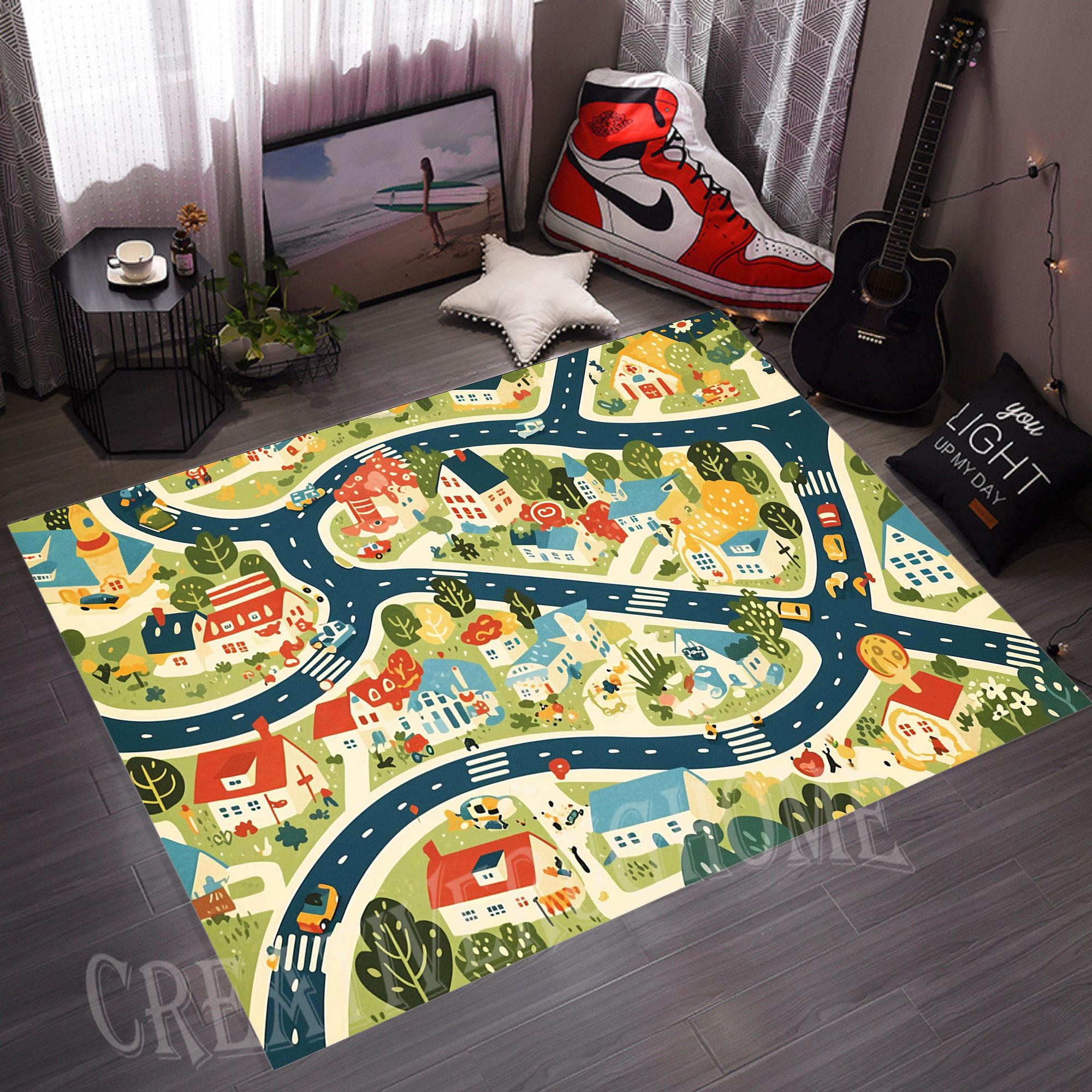 City Road Map Kids Rug, Playroom Decor, Non-slip Cotton Base - Etsy