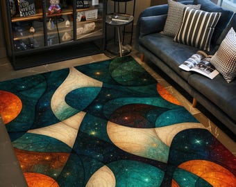 Moderner Mid Century Teppich: 3D-Digitaldruck, rutschfeste Baumwollbasis