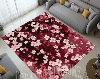 Cherry Blossom Area Rug, Japanese Sakura, Modern Floral Decor