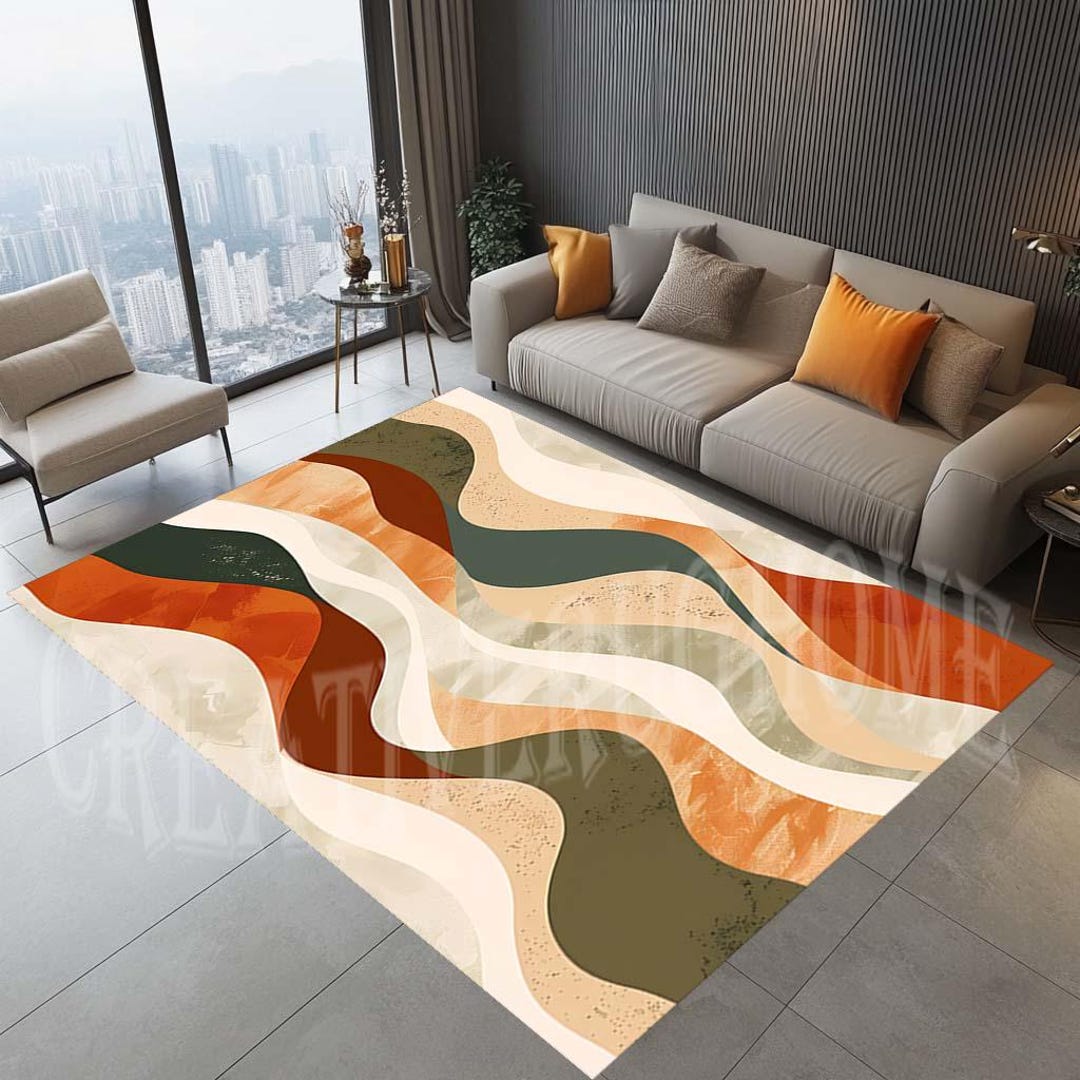 Modernism Design Rug Abstract Mid Century Modern Rug, Wavy Design, Living Room Decor - Etsy
