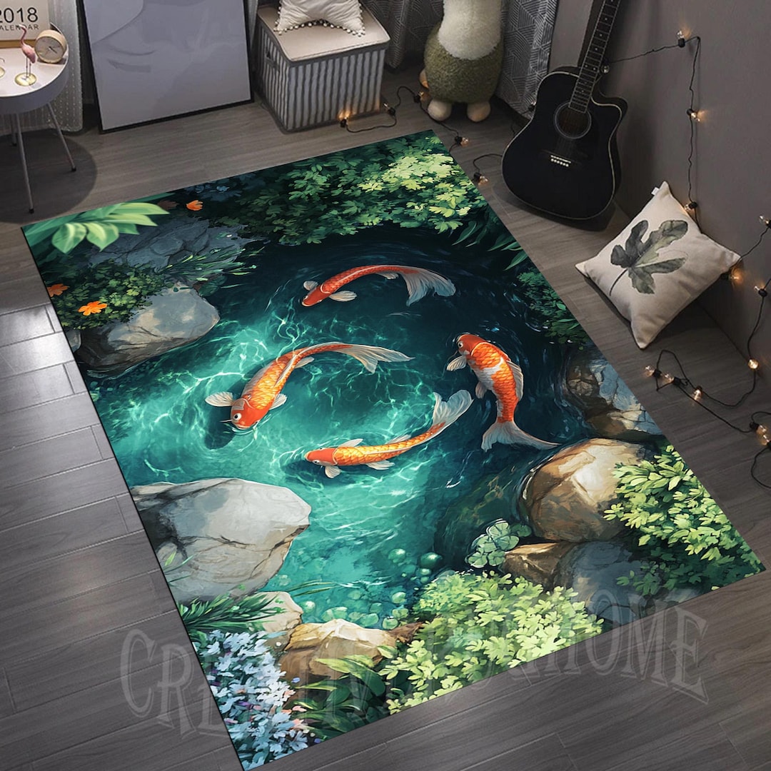 Lake Theme Rug 3D Fish Pond Area Rug, Illusion Lake Design, Living Room Decor - Etsy