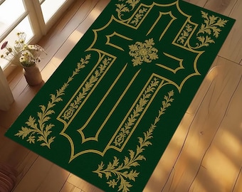 Personalized Christian Prayer Rug, Catholic Cross Mat