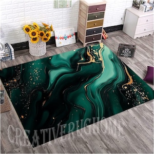 Tapis en marbre noir et doré : décoration de salon moderne