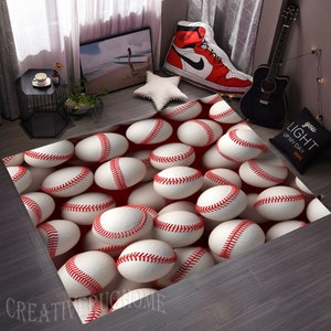 Baseball Rug, Baseball Ball Rug, Baseball Design Rug, Baseball Area Rug, Baseball Ball, Sports Themed Rug, Kids Room Rug, Teen Room Rug