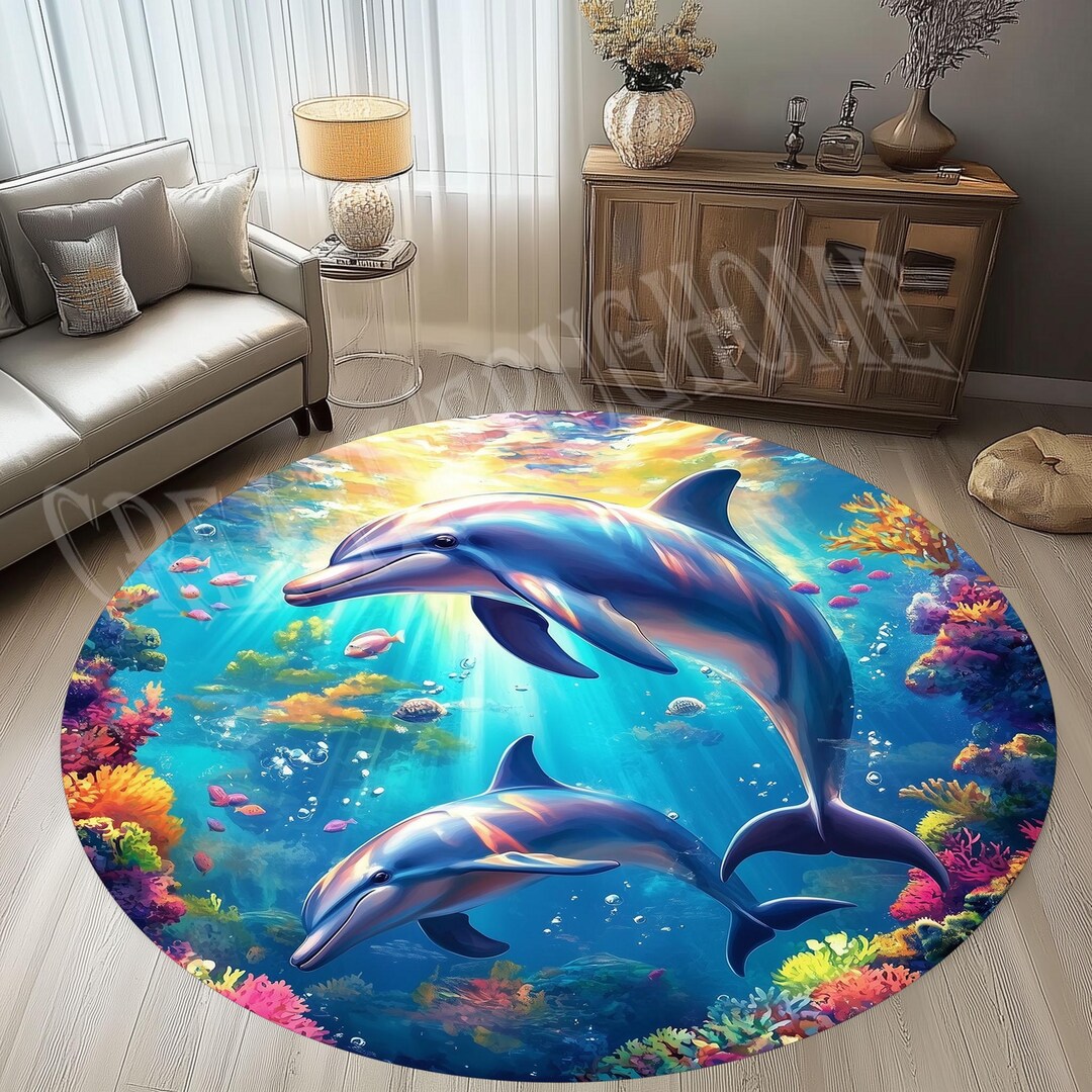 Dolphin Fish Round Rug, Nautical Ocean Decor - Etsy