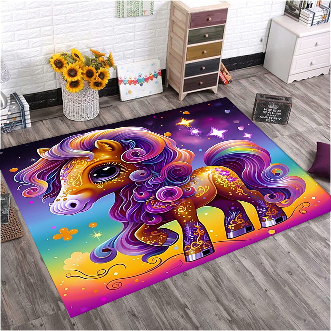 Horse, Colorful Horse Rug, Horse Pattern Rug, Rainbow Pattern Rug ...