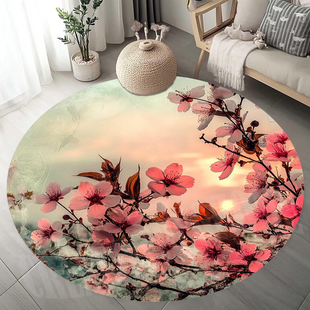 Sakura Rug Pink Cherry Blossom Round Rug, Sakura Flower Carpet - Etsy