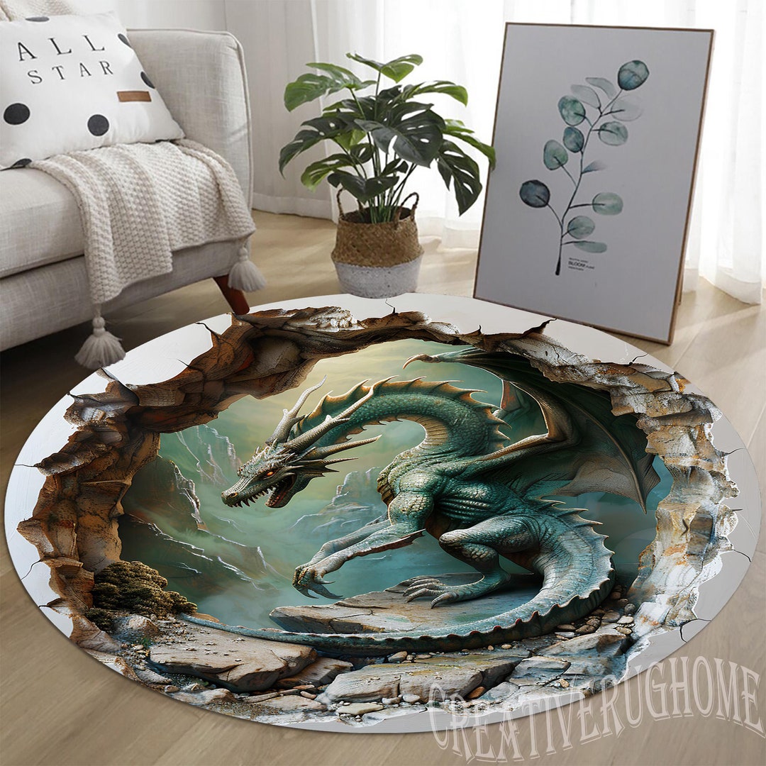 3D Dragon Pattern Round Rug, Fantasy Area Rug - Etsy
