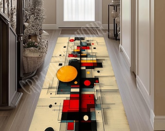 Mid Century Modern Runner Rug, Geometric Hallway Rug