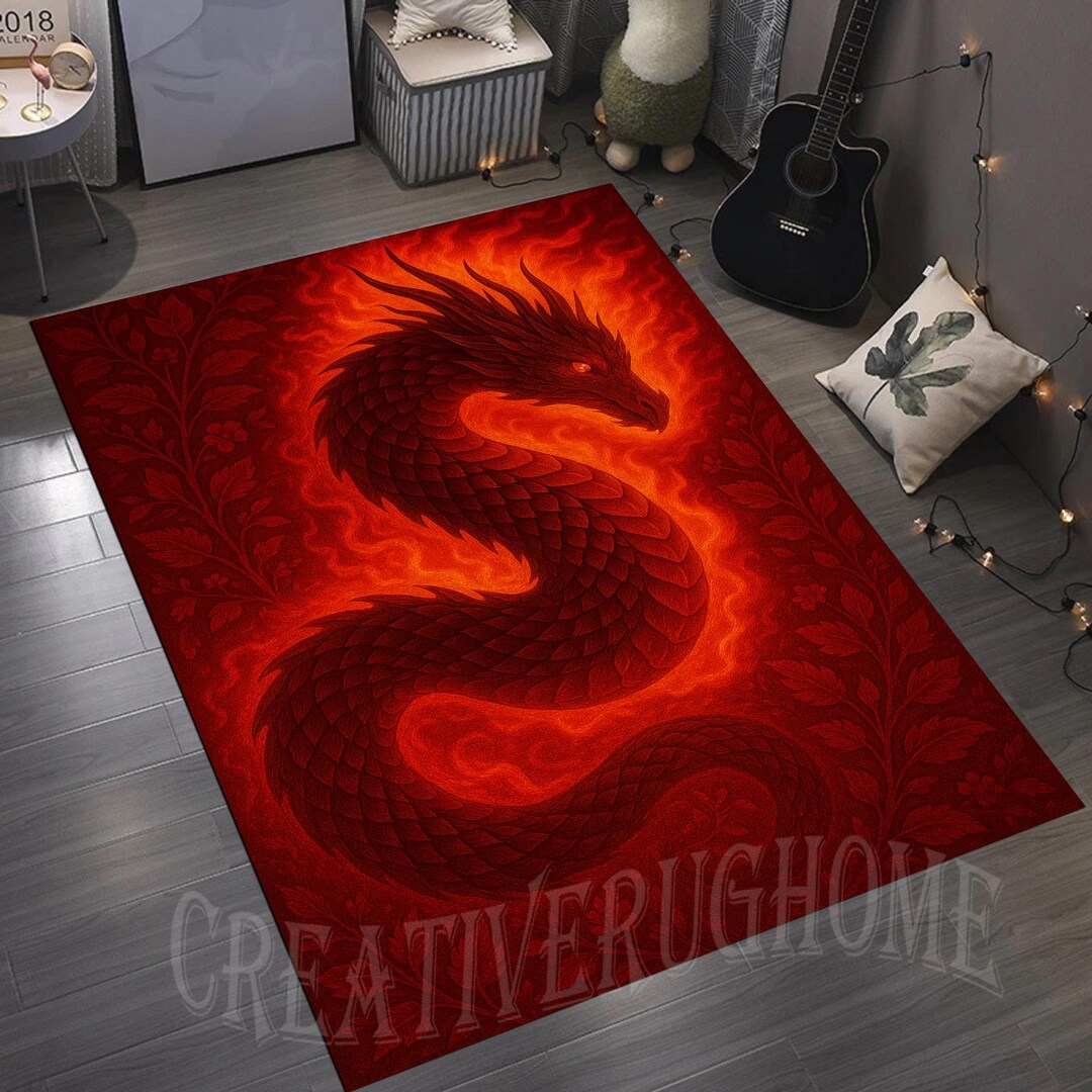 Red Animal Rug Red Dragon Area Rug, Modern Animal Design, Non-slip Cotton Base - Etsy