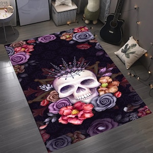Skull, Skull Rug, Skull Pattern Rug,Colorful Skull Rug,Decorative Rug,For Living Room Rug,Gift House Rug,Skull Decor Rug,Flower Rug,Cool Rug