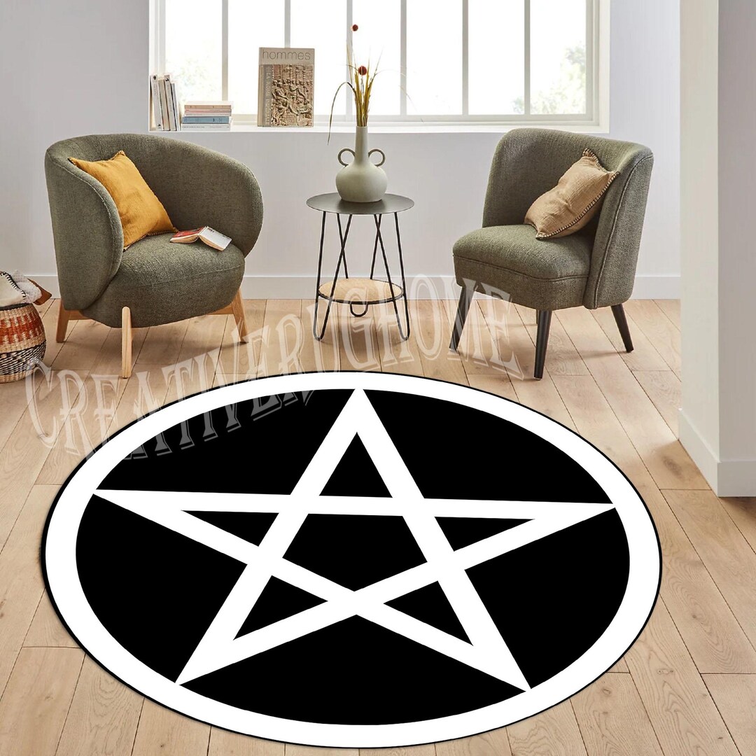 Pentagram Rug Design Pentagram Rug, Pentagram Round Rug, Protection Symbol Rug, Gothic ...