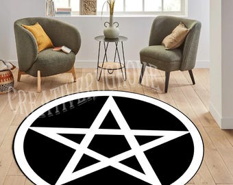 Pentagram Round Rug, Gothic Protection Symbol