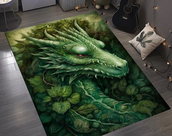 Green Dragon Rug, Kids Room Decor, Dungeons and Dragons Pattern