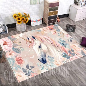 Unicorn Rug, Unicorn Themed Rug, Girl Room Rug, Kids Decor Rug,Gift Kids Rug,Non Slip Rug,Colorful Rug,Soft Rug,Pink Unicorn Rug,Flower Rug