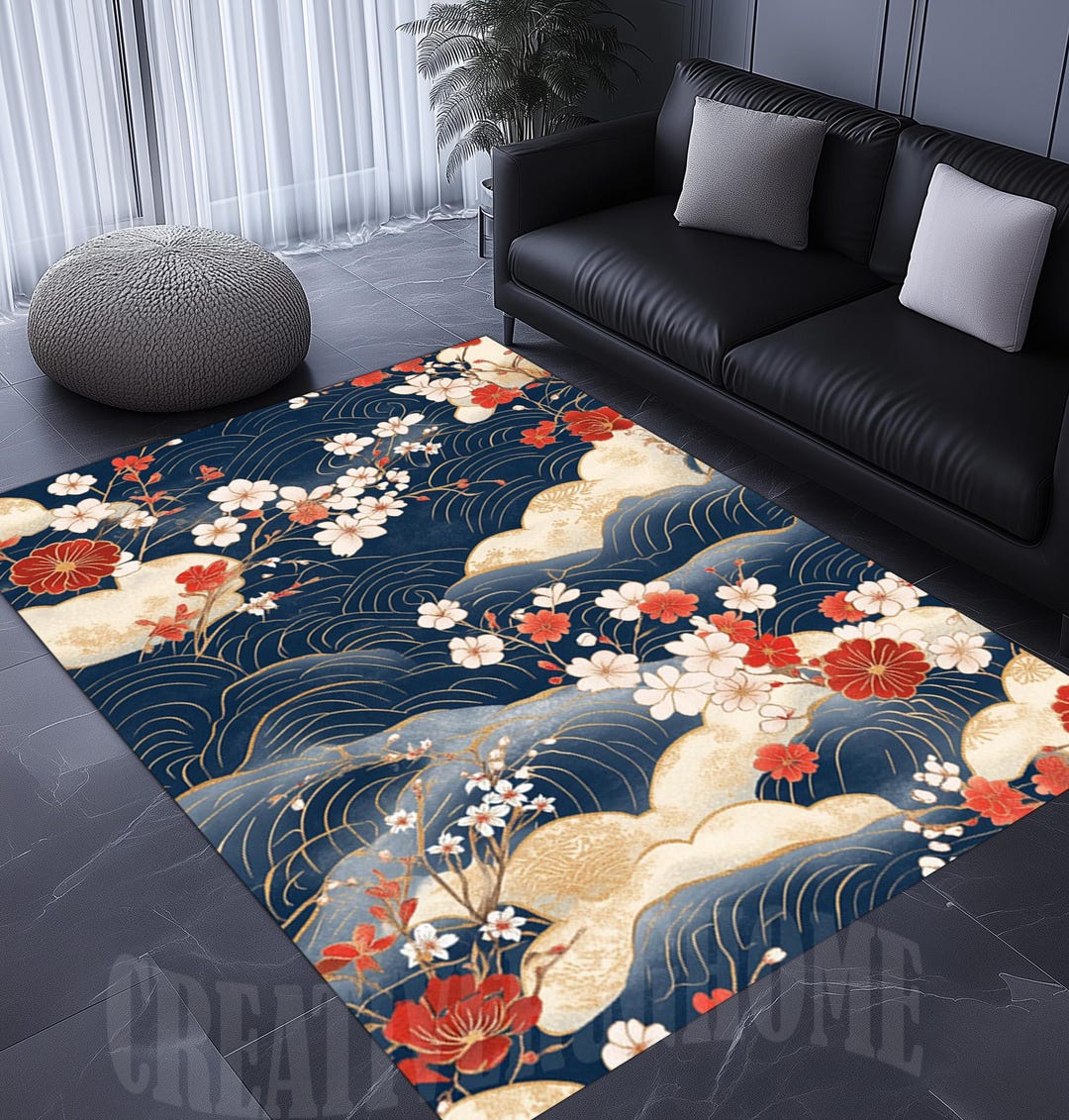 Sakura Rug Cherry Blossom Area Rug, Japanese Sakura, Modern Floral Decor - Etsy
