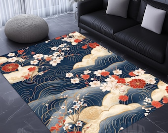 Cherry Blossom Area Rug, Japanese Sakura, Modern Floral Decor
