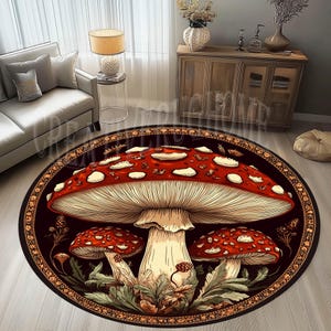 Mushroom Pattern Round Area Rug, Minimalist Decor image 1