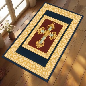 Personalized Christian Prayer Rug: Dove, Cross & Light Path Design