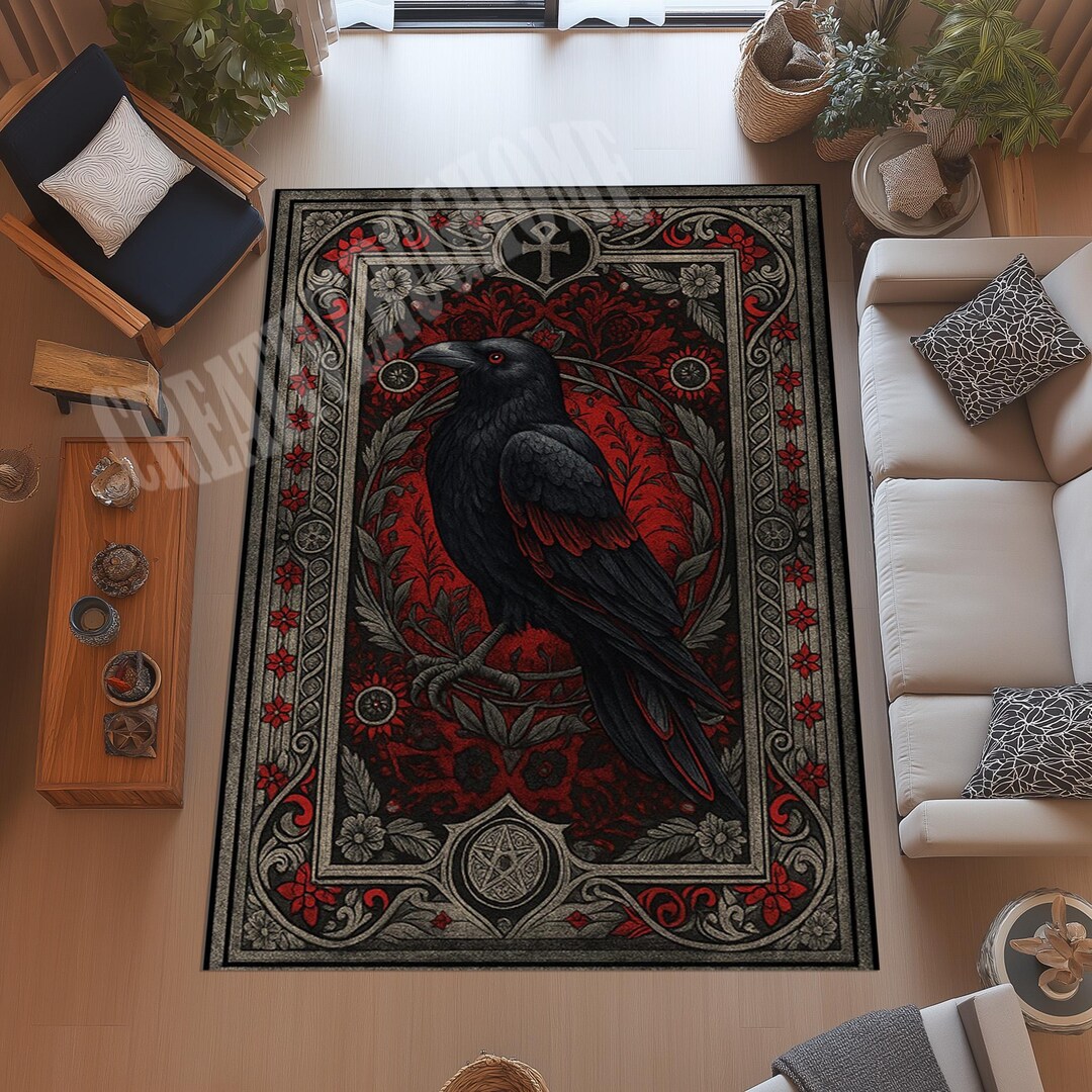 Gothic Crow Area Rug, Black Bird Design, Rustic Home Decor - Etsy
