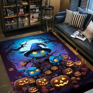 Halloween Rug, Happy Halloween Rug, Pumpkin Rug, Halloween Pumpkin Rug, Halloween Decor Rug,Autumn Decor Rug, Gift Halloween Rug,Scary Decor