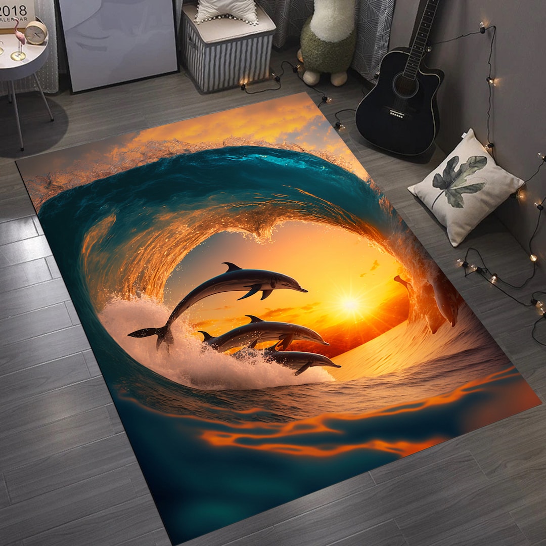 Dolphin Fish Rug, Ocean Wave, Nautical Living Room Decor - Etsy