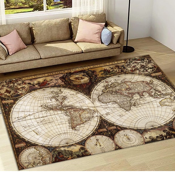 World Map Rug Etsy
