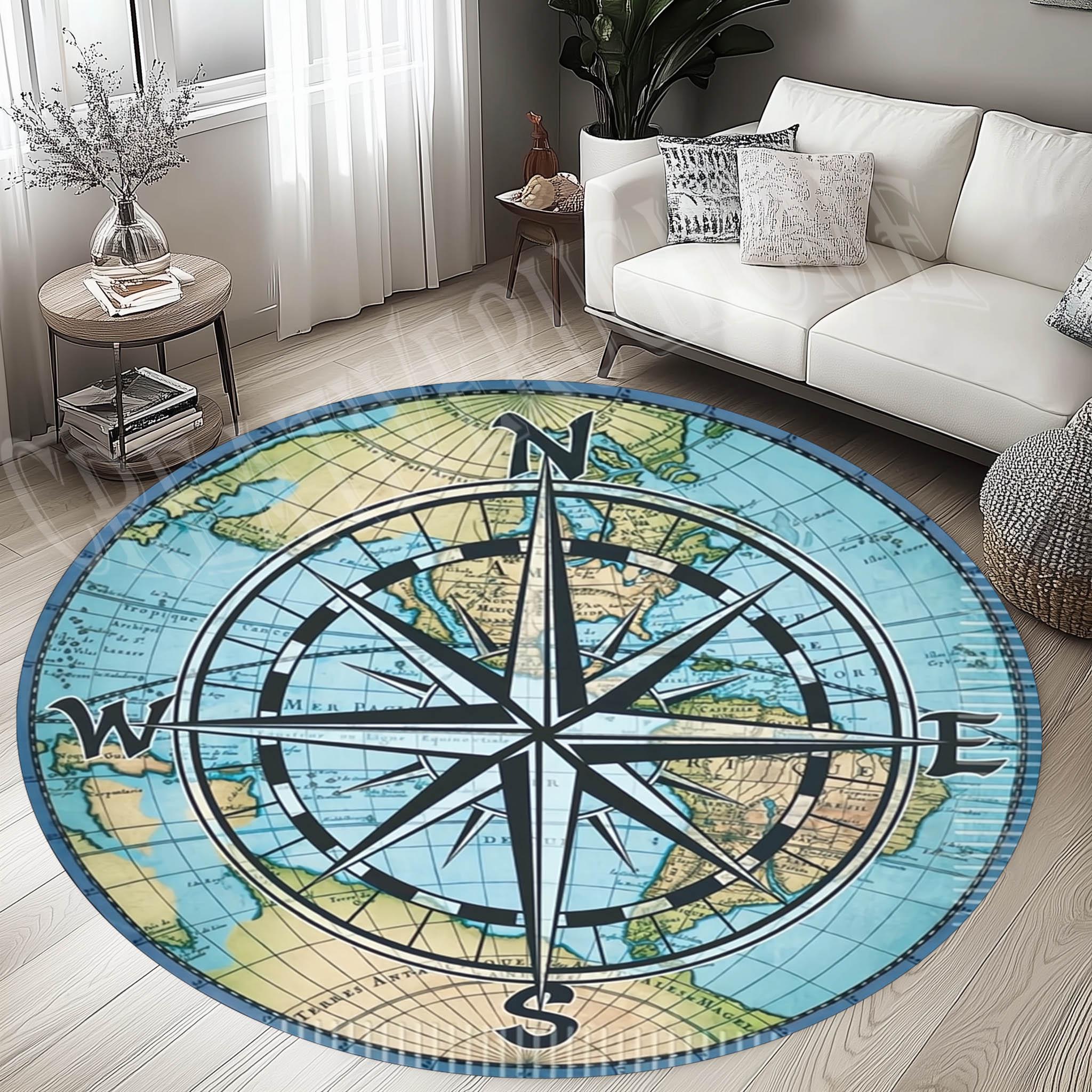 Round Compass Rug, Nautical Map Decor, Kids Room Carpet - Etsy