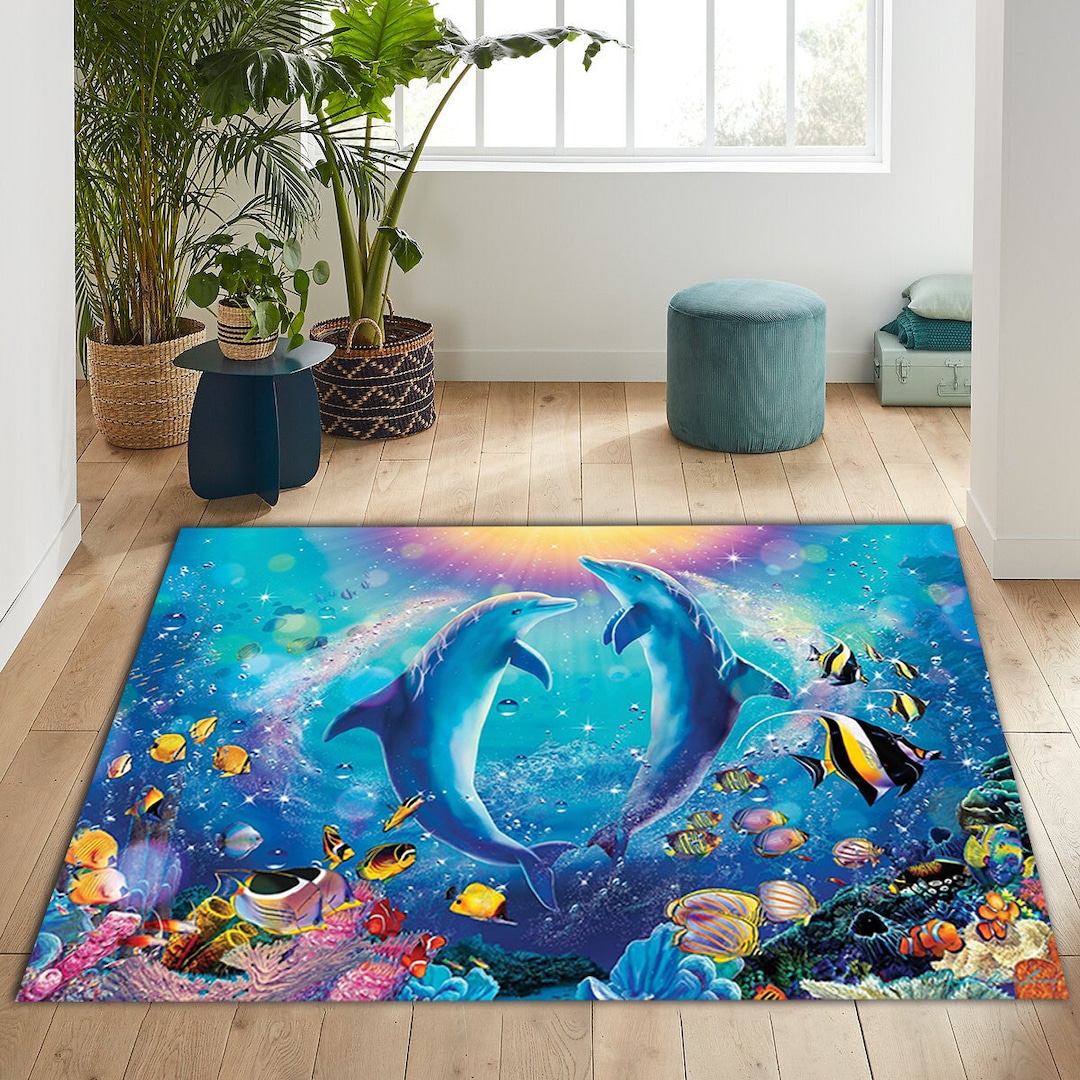 Dolphin Fish Area Rug, Nautical Ocean Decor, Housewarming Gift - Etsy