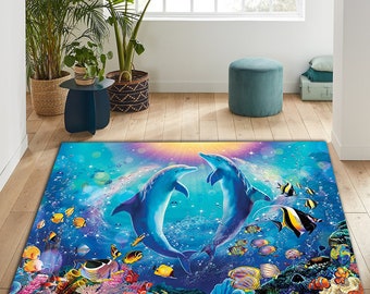 Dolphin Fish Area Rug, Nautical Ocean Decor, Housewarming Gift