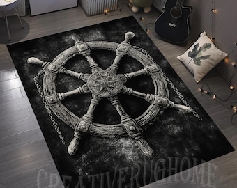Alfombra náutica con diseño de timón, rueda de marinero, decoración oceánica para el hogar