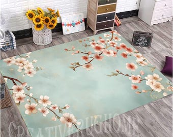 Cherry Blossom Area Rug, Japanese Sakura, Spring Decor