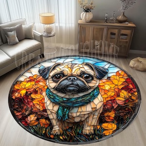 Round Dog Rug, Cute Dog Rug, Kids Room Rug, Home Decor Rug, Dog Area Rug, Dog Decor Rug, Round Design Rug, Mosaic Themed Dog Rug, Animal Rug