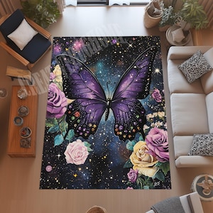 Butterfly Rug,Purple Butterfly Rug, Colorful Rose Rug,Neon Butterfly Rug, Butterfly Decor Rug, Animal Rug, Kids Room Rug, Butterfly Area Rug