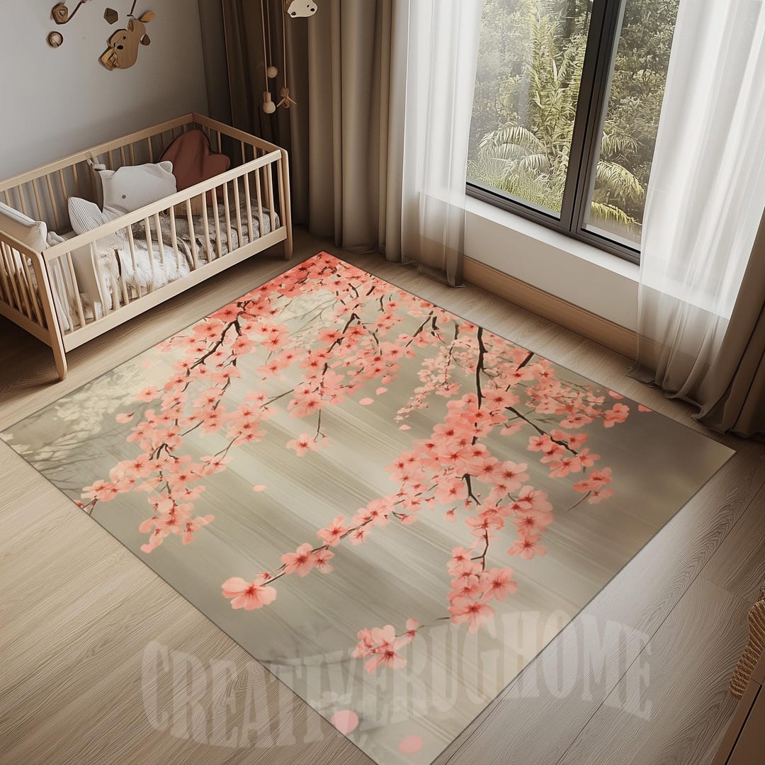 Sakura Rug Pink Cherry Blossom Rug, Japanese Sakura, Spring Decor - Etsy