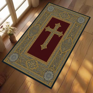 Christian Prayer Rug, Catholic Prayer Rug, Christian meditation mat, Christian Mat, Dove,Cross & Light Path Design,Personalize Christian Rug