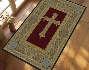 Personalized Christian Prayer Rug, Cross Design